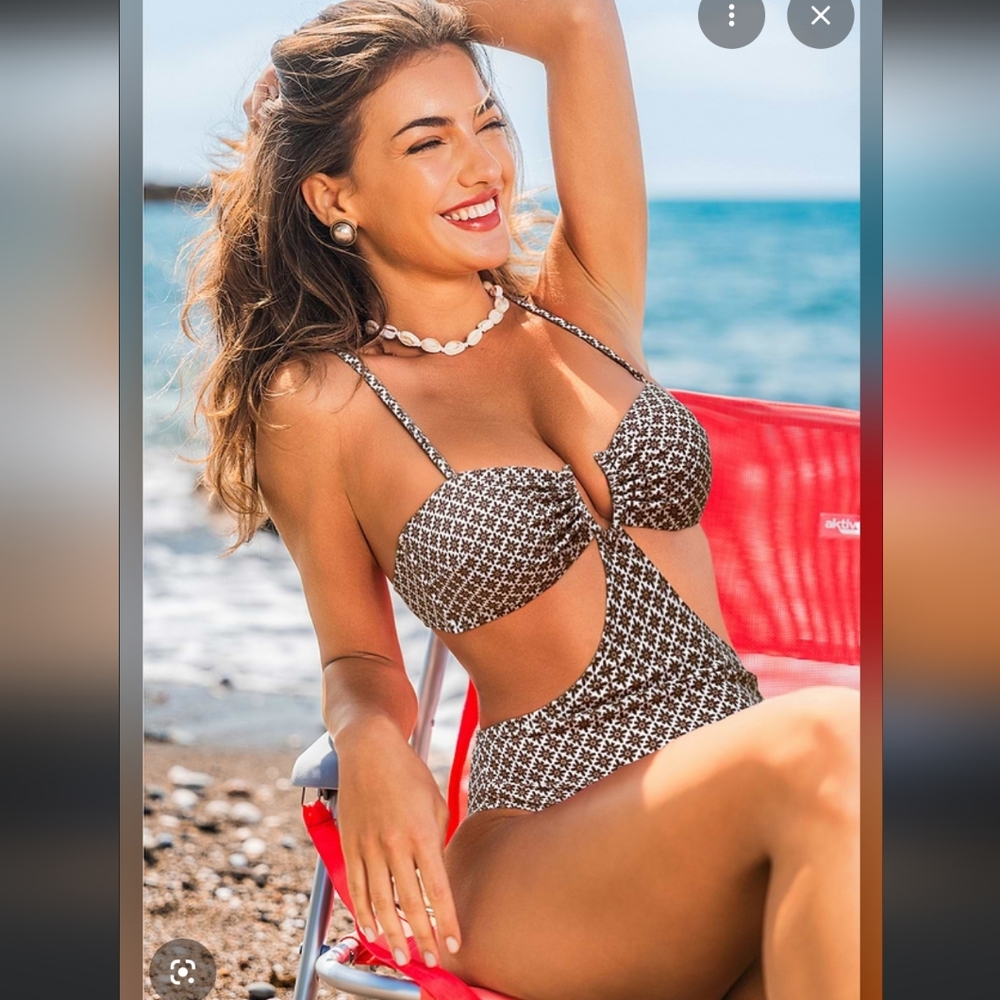 Cupshe Geometric Brown and White One Piece Swimsuit